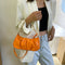 Solid Pleated Women Shoulder Bag PU Clear Chain Crossbody Handbag (Orange) A