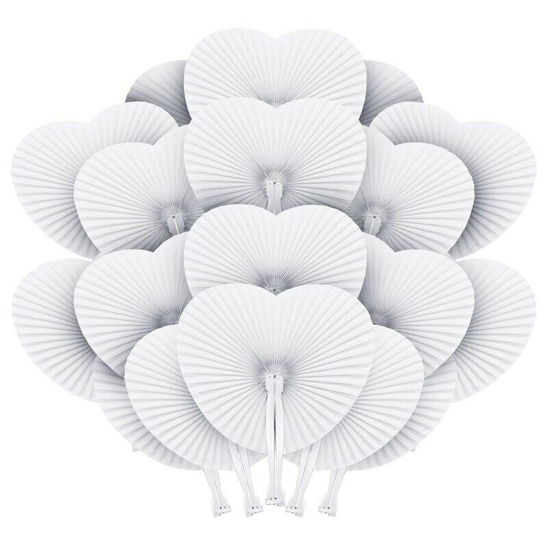50Pcs Pocket Paper Fans Folding Handheld Fan Heart Shape For Wedding Party  O2W6