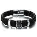 Fashion Men'S Leather Bracelet Black Braided Rope Chain Bracelet Stainless