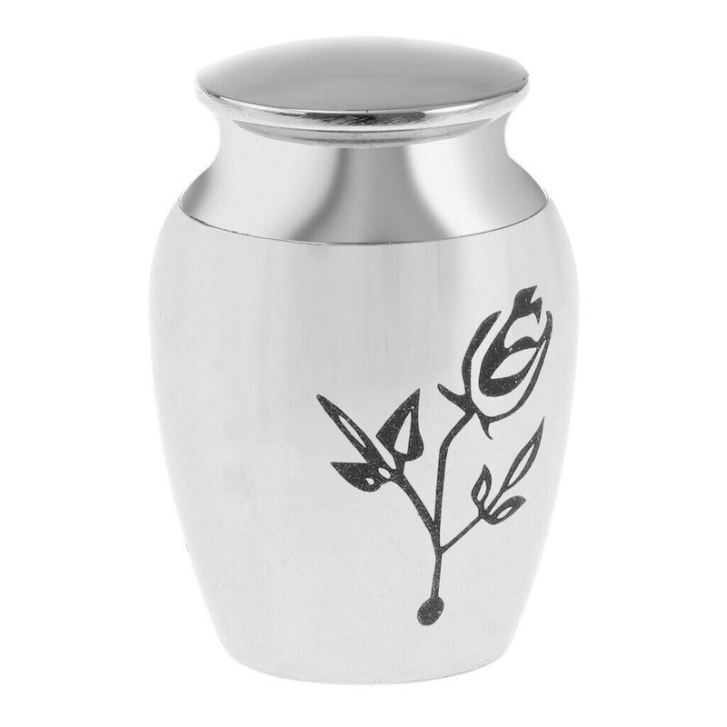 Stainless Steel Polished Urn Funeral Cremation Container Rose Flower Pattern