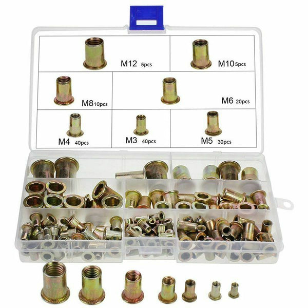 150PCS Plated Carbon Steel Rivet Nut M3 M4 M5 M6 M8 M10 M12 Flat Head Threa
