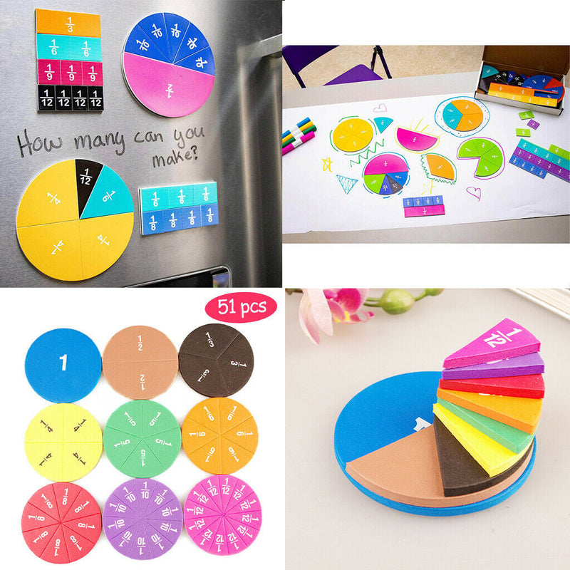 51 Pieces Magnetic Tiles Rainbow Circles Fraction Set,  Counting & Math Toys for