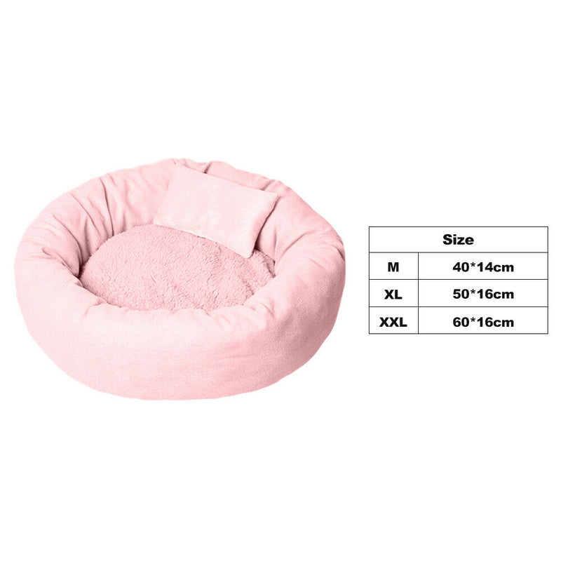 Winter Warm Round Dog Cat Bed House Pet Sleep Cushion w/ Pillow (Pink XXL) A
