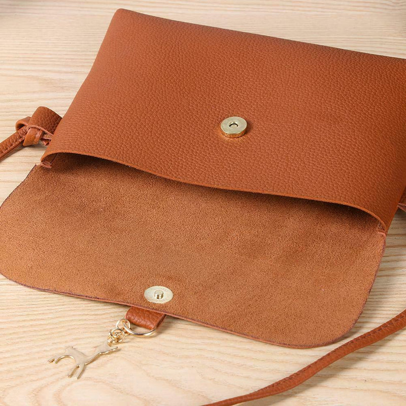 Pure Color Deer Pendant Shoulder Handbags Women Crossbody Bag (Light Brown)