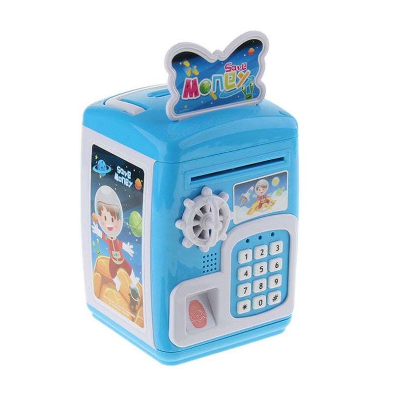 Electronic Code Safety Saving Box Cash Coin Money Piggy Bank ATM Toys Blue