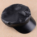 Women's PU Newsboy Baseball Hat Leather Beret Cap Men's Classic Military Cadet