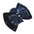 Navy Blue Velvet Bowknot Barrette Hair Clip Snood Net for Women F4G2