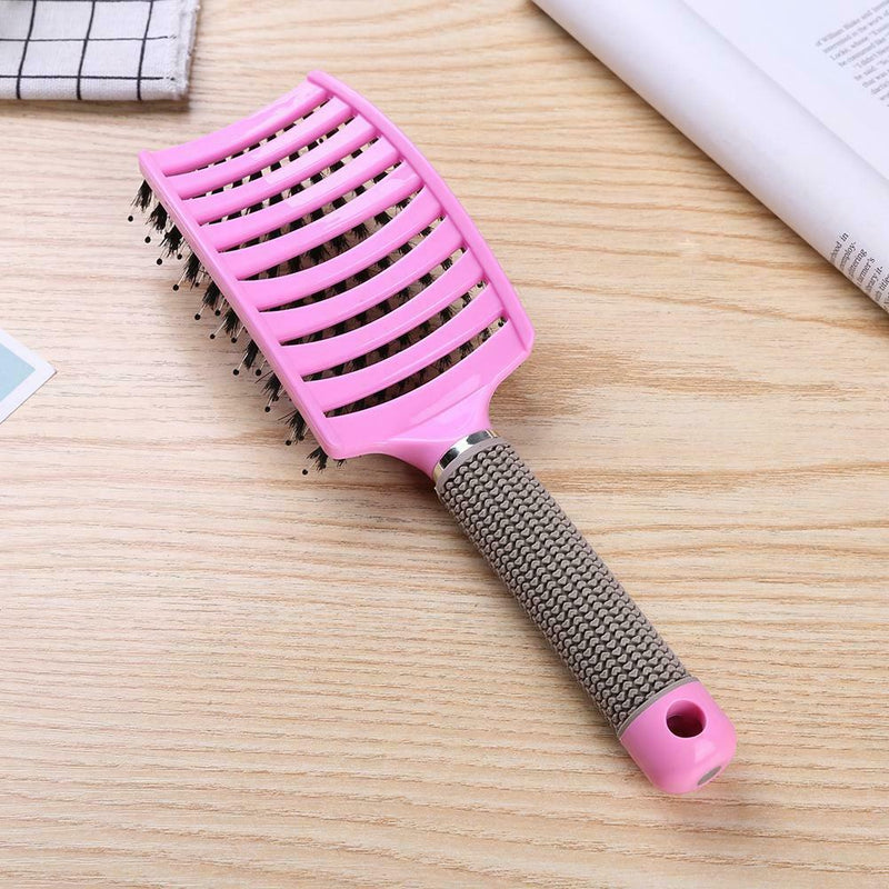 Scalp Massage Bristle Hair Comb Curly Straight Anti Static Hairbrush (Pink)