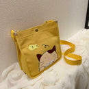 2pcs/set Women Canvas Cat Print Shoulder Satchel Handbags Pen Bag (Yellow) A