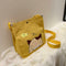 2pcs/set Women Canvas Cat Print Shoulder Satchel Handbags Pen Bag (Yellow) A