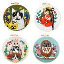 4Pcs DIY Patterned Cross Stitch Kit Material w/ Cloth Bamboo Hoop Needles Tools