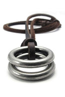 Jewelry Men's Ladies Necklace, Ring Pendant with Brown Leather Chain, Brown