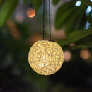 Decorative Solar LED Hanging Rattan Ball Light Patio Chandelier Porch Pathway