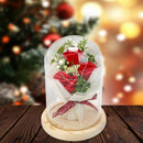 LED Night Lights Ornaments Three Rose Flower Glass Dome Fairy String Lights