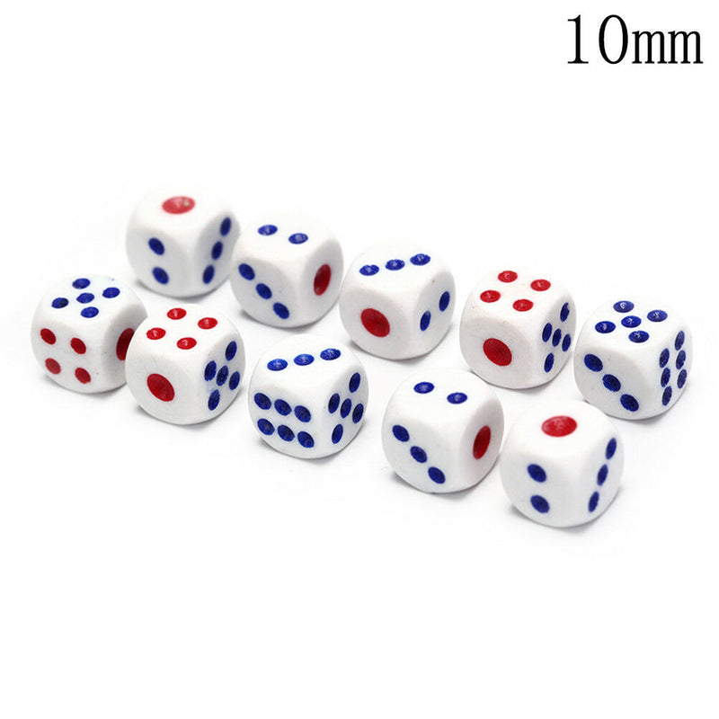 10Pcs Six Sided Square Opaque 10Mm D6 Dice Portable Table Games M&