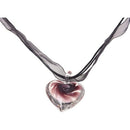 Murano Glass Pendant Necklace Purple Heart Flowers