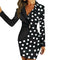 Wave Point Women Long Sleeve Lapel Stitching Formal Dress (Black M) A