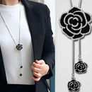 Black Rose Flower Long Necklace Sweater Chain Fashion Metal Chain