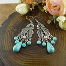 Retro Bohemian Turquoise Beads Tear Drops Tassel Dangle Chandelier Earrings