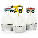 24pcs Cake Dessert Inserted Cards Car Tractor Pattern 9cm KidsPartyDecorationsSD