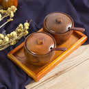 2pcs/Set Wooden Seasoning Pot with Tray Spoon Set Storage Canister Spice Jar