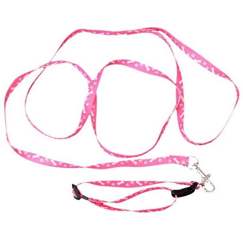 Bone Paws Print Small Dog Pet Leash Lead & Harness Tool - Pink Z8O7