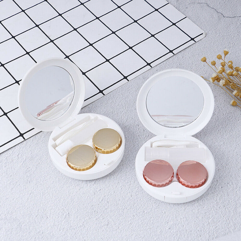Circle Contact Lens Box Diamond With Mirror Travel Portable Case Stora 3C