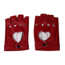 Women PU Leather Motorcycle Bike Car Fingerless Performance Gloves Red T7T5
