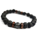 Mens Women Real Natural Stone 8mm Lava Rock Bracelet Elastic Yoga Beads Bracelet