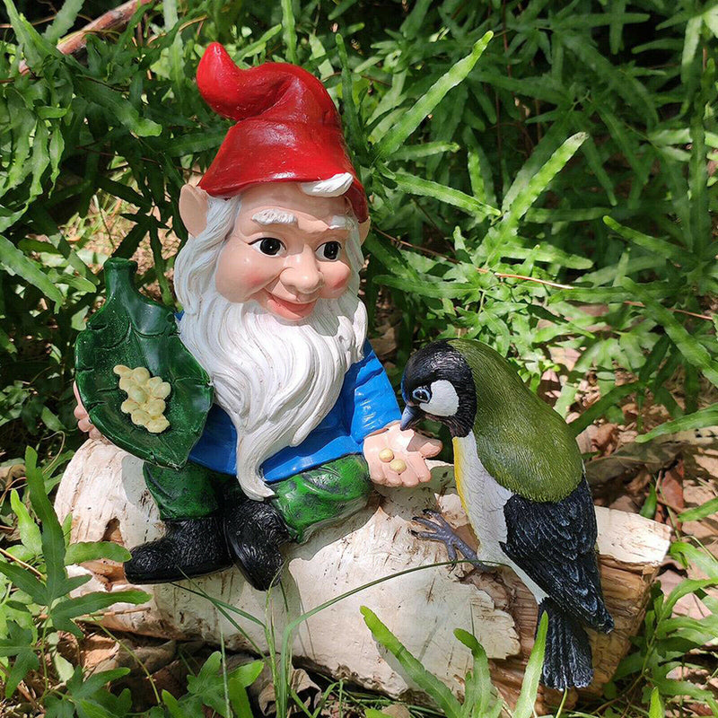Bird Feeders for Outside, Garden Gnome Outdoor Statue, Small Statue for