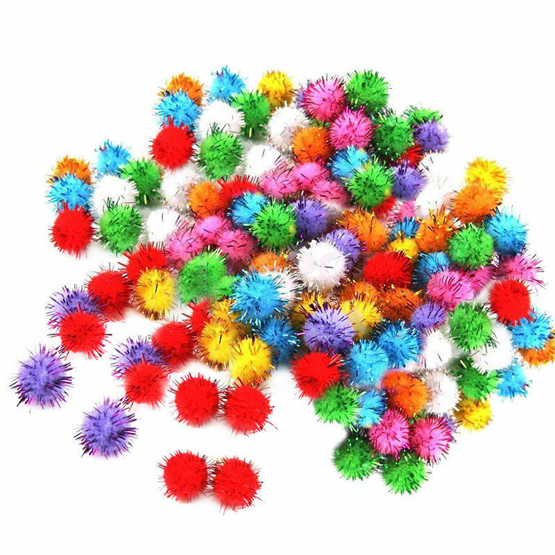 Wholesale 100X Sparkly Glitter Tinsel Pompom Balls Small Pom Ball Pet Cat Toys.