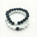 Couples His & Hers Bracelet Black Matte Agate & White Howlite 8mm Beads Bra