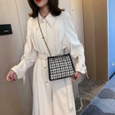 Au2pcs/set Women Woolen Shoulder Messenger Bag Chain Handbag Clutch (Black)