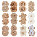 24PCS Burlap Flowers For Crafts 12 Styles Natural Handmade Rustic Rose Flow