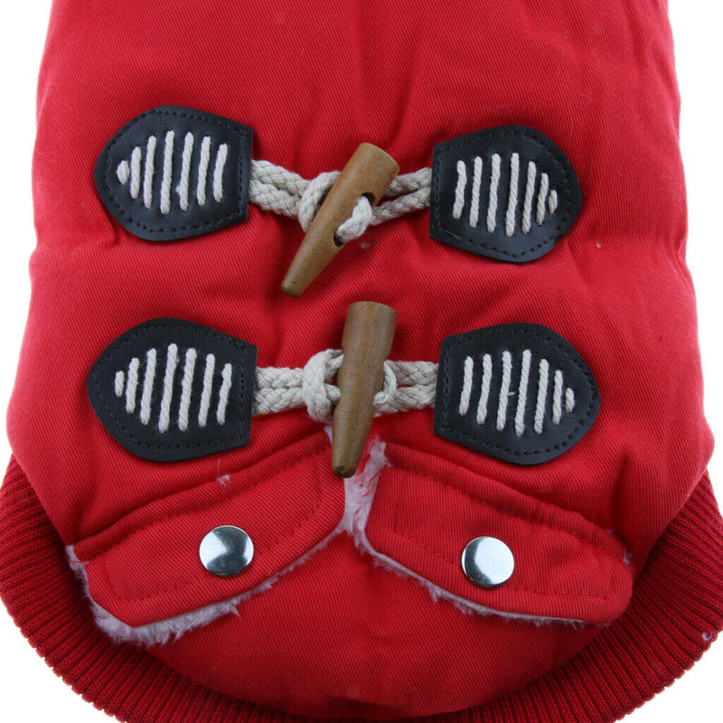 Autumn Winter Pet Dog Horn Buckle Hooded Pocket Thick Warm Coat Red