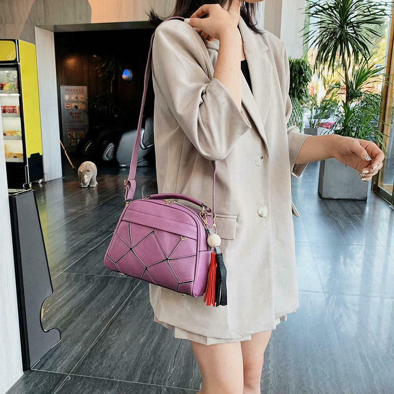 Fashion Shoulder Handbag Women Leather Tote Tassel Top-handle Bag (Purple)