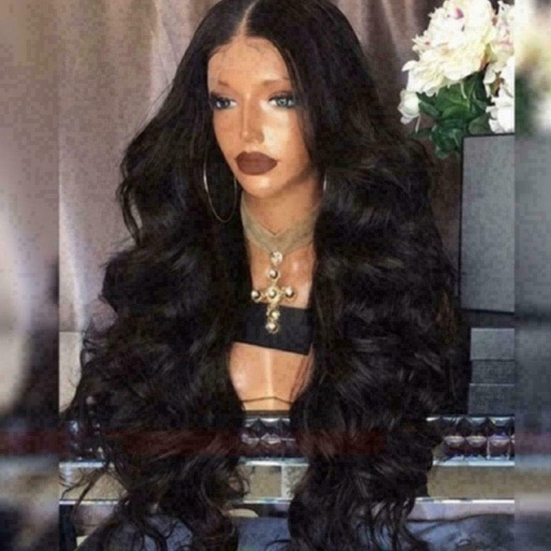 Women Fashion Human Hair Wig Body Wavy Full Wigs Natural Black 68-72 cm K1T6