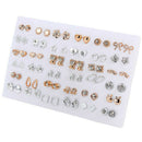 36 Pairs/Set Earrings Mini Crystal Flower Metal Ear Stud Women Wedding Jewelry
