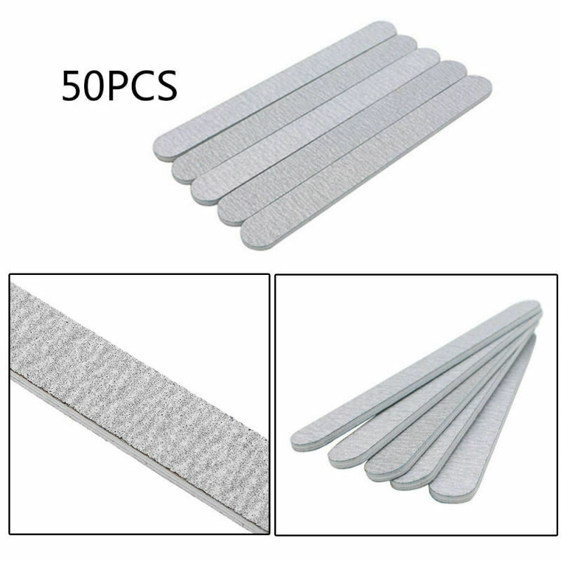 50 x Nail Files 100/180 Grey Round Double Side Grit Nail Art Tools Manicure