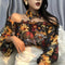 Women Floral Print Tops Off Shoulder Long Sleeve T-Shirts Tunic Tee Shirts- Bj