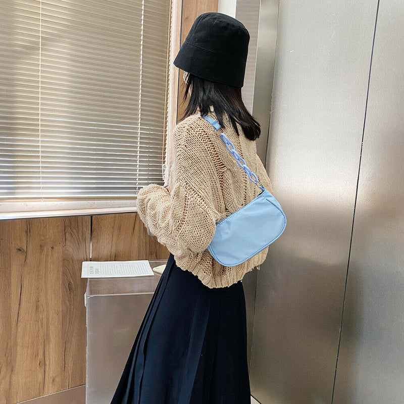 Women Casual Handbag Simple Nylon Daily Female Totes Shoulder Bags (Blue)