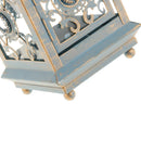 Rustic Lamp House Wrought Iron Lantern Ornament Tea Light Candle Holder Blue
