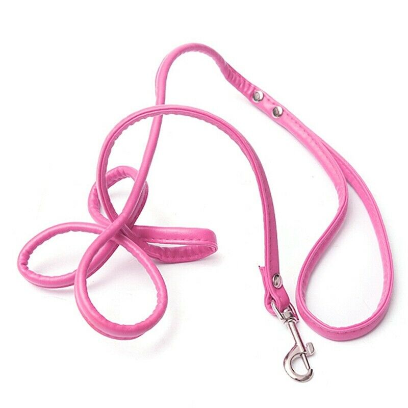Rose-Red leather leash for small dog cat pet 1cmX120cm