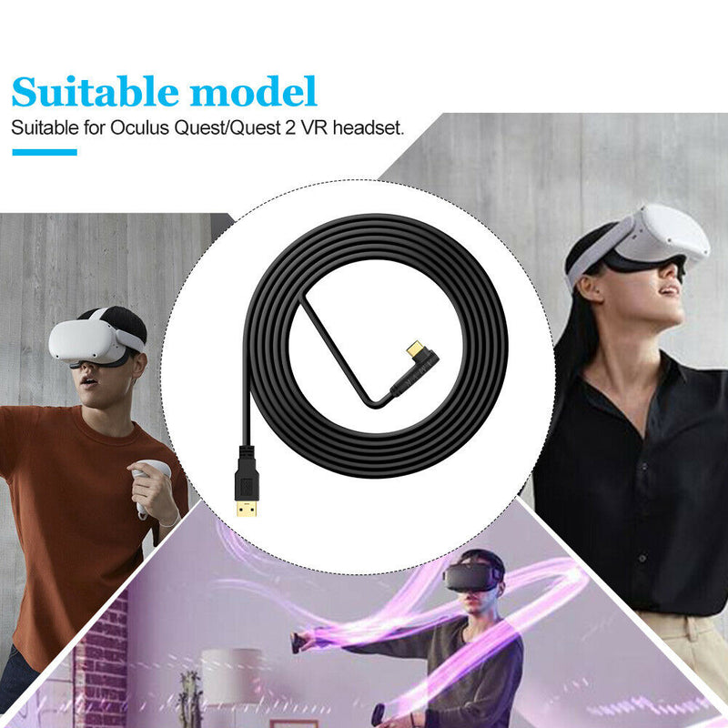 16FT With Fixing Clip VR Headset Accessories Black Link Cable for Oculus Quest 2