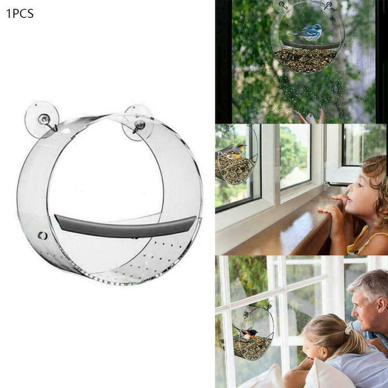 Round Acrylic Transparent Window Bird Feeder with 2 Powerful Suction Cups L0L6