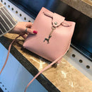 Women Leather Shoulder Bucket Bag Deer Pendant Handbag Messenger Bag(Pink)