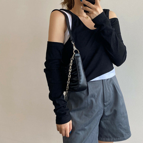 Fashion Chain Underarm Purse Female PU Pleated Shoulder Top-handle Bag Handbag