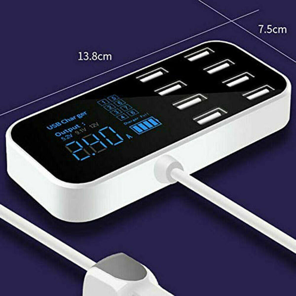 USB Fast Charging Station Hub Car 8-Port Desktop Wall Multi Charger LCD Display