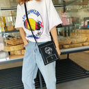 Canvas Women Shoulder Crossbody Bag Cartoon Printed Daily Handbag (Black) A