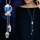 Fashion Long Fish Sweater Chain Necklace High Jewelry Crystal Women's Chain
